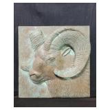Signed bighorn ram ceramic wall plaque