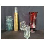 Five contemporary glass vases