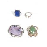 Sterling silver brooches and 2 rings