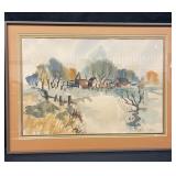 Framed and signed watercolor painting on paper
