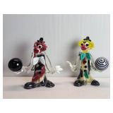 Pair of hand blown clown figures