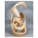 Signed wood abstract sculpture
