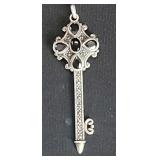 Sterling silver key pendant with onyx and