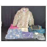 Faux fur jacket, vintage embroidery velvet vest,