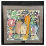 Vintage framed still life watercolor painting