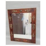 Antique wood and brass ornate mirror