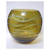 Hand blown art glass vase with swirling ring