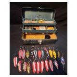 Vintage fishing tackle box & lures