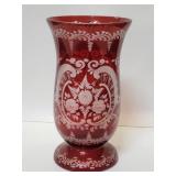 Bohemian ruby cut to clear crystal vase