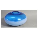 Hand-blown blue over white cased glass