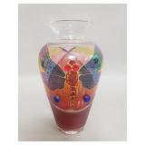 Art glass dragonfly motif vase