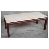 Vintage wood base coffee table with travertine top