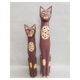 Indonesian hand painted carved wood cat statues
