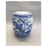 Blue and white Japanese garden stool