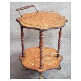 Italian brass and wood marquetry tea cart