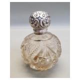 English sterling silver lidded cut glass scent