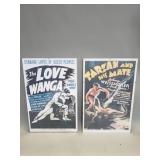 Pair of reproduction poster prints in glass