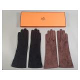 Hermï¿½s black and brown suede gloves