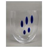 Hand blown clear and blue glass vase