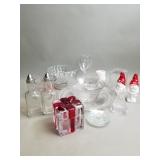 Group of glass bowls, trinket box measuring cup,
