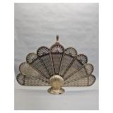 Vintage brass folding fan fireplace screen