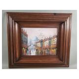 Signed oil painting on canvas titled 'City Life'