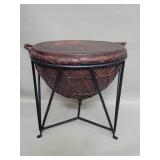 Metal and leather drum side table