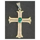 Silver and malachite cross pendant