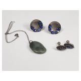 Sterling silver earrings and green stone necklace