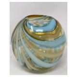 Art glass blue and yellow swirl vase