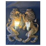 Pair of vintage metal lion wall lamps
