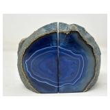 Polished blue agate geode bookends