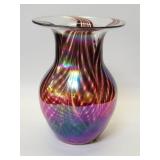 Signed Larson hand blown art glass vase with