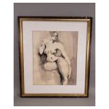 Signed nude lithograph # 11/65 under glass