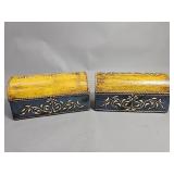 Pair of hand-painted wood trinket chest/boxes, m