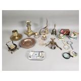 Box of miscellaneous: candle holders, cloisonne