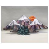 Signed metal wall art mountain scene