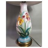 Vintage handpainted ceramic and brass table