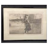 Framed antique wood engraving 'Cutting a Figure'