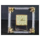 Vintage glass and brass table clock
