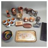 Box of miscellaneous items: napkin rings, desk