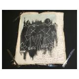 Mixed media painting oil and ink on canvas