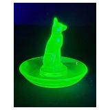 Vintage uranium glass figural trinket dish