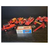 9 vintage die-cast fire trucks, Diapet, badge