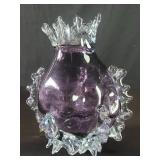 Hand blown studio art glass Brutalist style vase