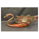 Vintage Sooner art glass swan bowl