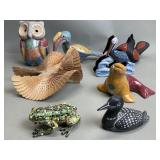 Ceramic, wood and pottery animal figurines and
