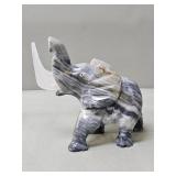 Hand carved grey marble elephant with onyx tusks