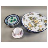 Four Majolica plates, English Bone, etc
