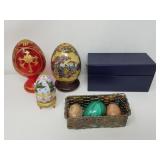 Group of decorative eggs, music box, stone eggs,